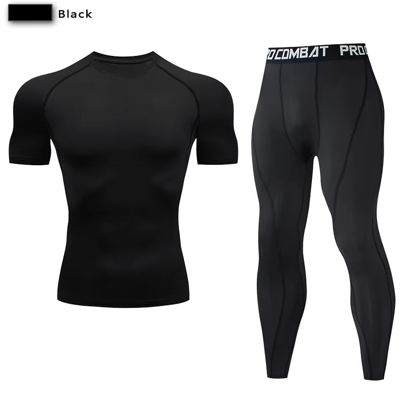 Men'S Compression Sportswear Suit GYM Tight Clothes Yoga Sets Workout Jogging MMA Fitness Clothing Tracksuit Pants Sporting