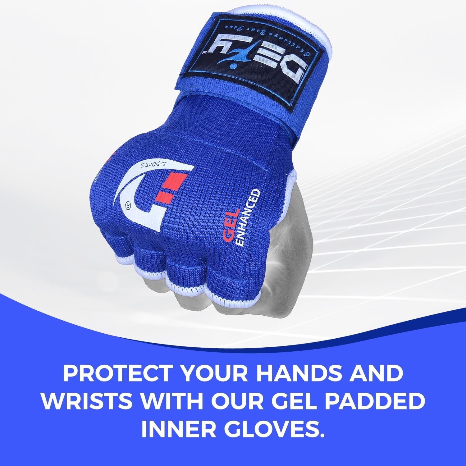 DEFY Padded Inner Gloves Quick 75Cm Long Strap – Inner Boxing Gloves Gel Padded Knuckle Protection – Elasticated Boxing Hand Wraps for MMA Muay Thai Kickboxing Martial Arts Pair