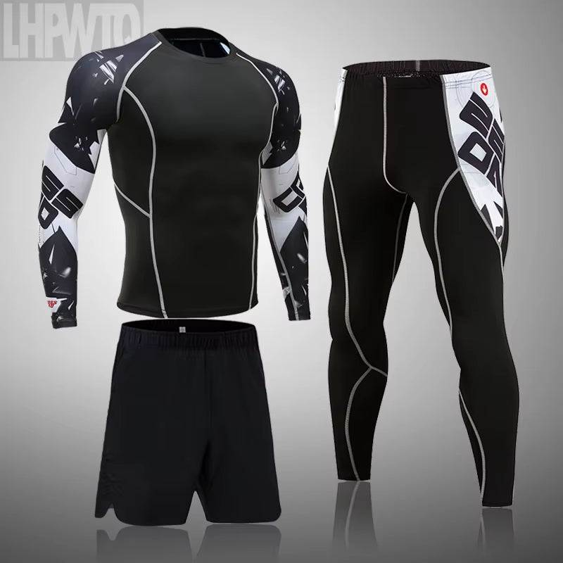 Men'S Sports Suit MMA Rashgard Male Quick Drying Sportswear Compression Clothing Fitness Training Kit Thermal Underwear Leggings