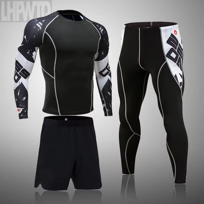 Men'S Sports Suit MMA Rashgard Male Quick Drying Sportswear Compression Clothing Fitness Training Kit Thermal Underwear Leggings