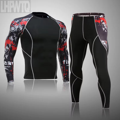 Men'S Sports Suit MMA Rashgard Male Quick Drying Sportswear Compression Clothing Fitness Training Kit Thermal Underwear Leggings