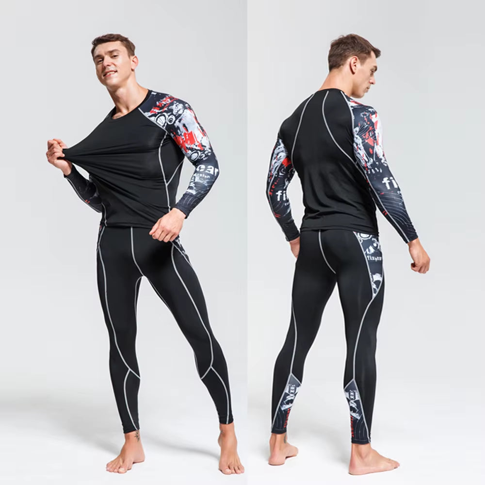 Men'S Sports Suit MMA Rashgard Male Quick Drying Sportswear Compression Clothing Fitness Training Kit Thermal Underwear Leggings