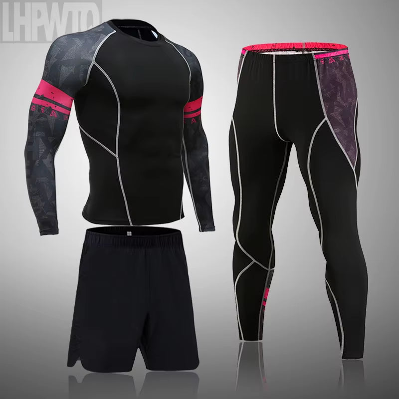 Men'S Sports Suit MMA Rashgard Male Quick Drying Sportswear Compression Clothing Fitness Training Kit Thermal Underwear Leggings
