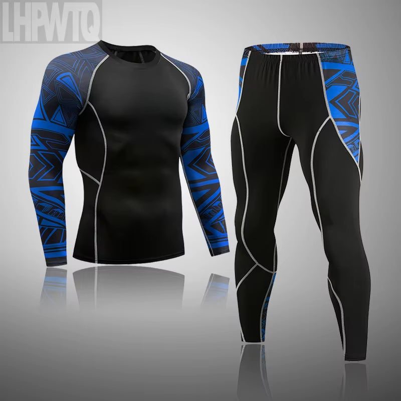 Men'S Sports Suit MMA Rashgard Male Quick Drying Sportswear Compression Clothing Fitness Training Kit Thermal Underwear Leggings