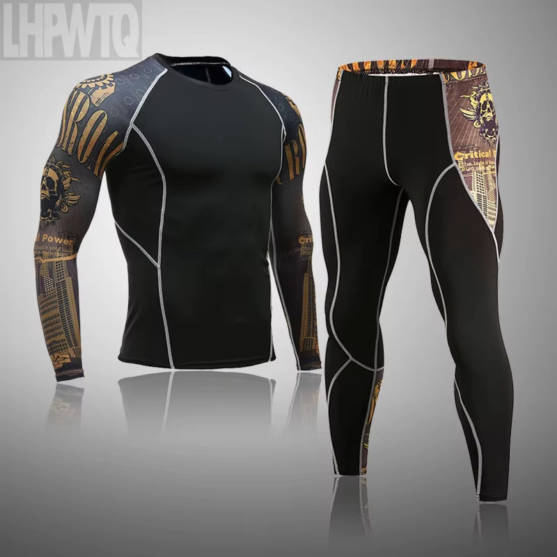Men'S Sports Suit MMA Rashgard Male Quick Drying Sportswear Compression Clothing Fitness Training Kit Thermal Underwear Leggings