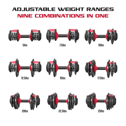 Adjustable Dumbbells 2-Pack, 25Lb Smartbell Dumbbell Set with 9-In-1 Quick-Select Weights, 2.5Lb Increments for Home Gym