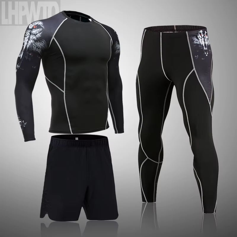 Men'S Sports Suit MMA Rashgard Male Quick Drying Sportswear Compression Clothing Fitness Training Kit Thermal Underwear Leggings