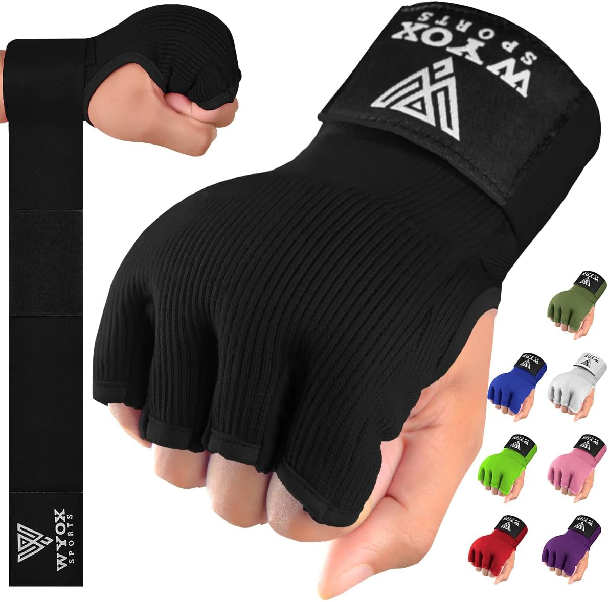 Gel Boxing Hand Wraps Inner Gloves for Men & Women – 80Cm Quick Wrist Strap, Padded Knuckle Support, Fingerless MMA Muay Thai Kickboxing Wraps for Training, Punching & Martial Arts