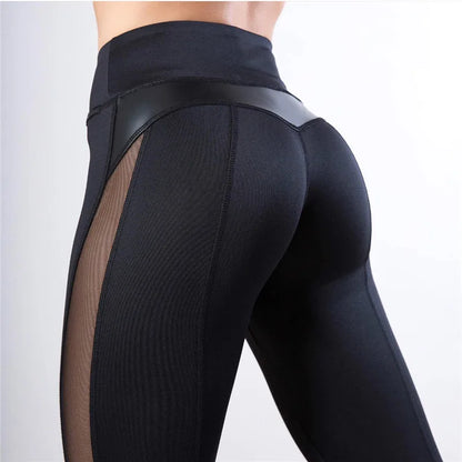 Women Skinny Leggings Black Yoga Sport Pants Pu Leather Patchwork Lady Jogging Pants Push up Workout Sport Yoga Leggings Female