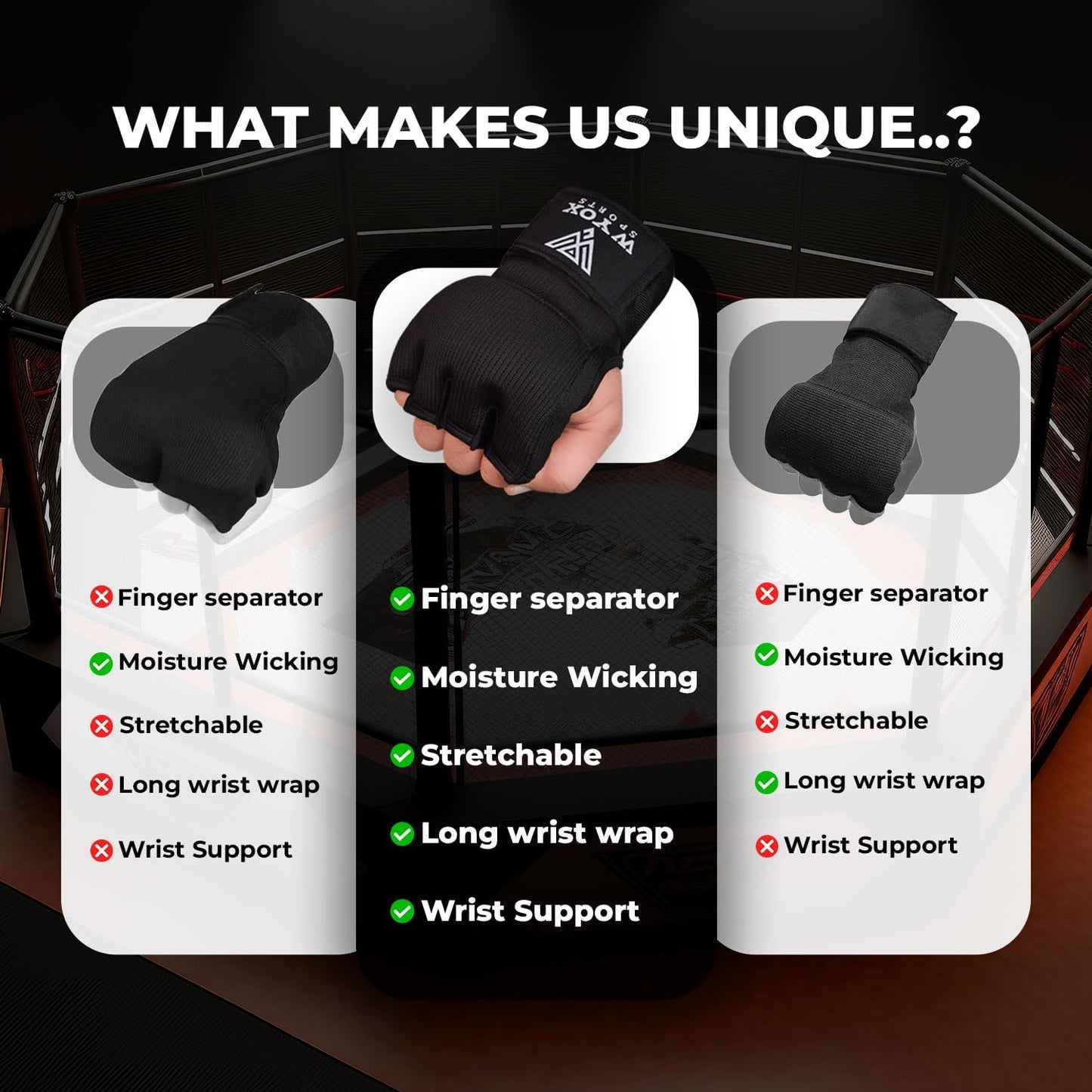 Gel Boxing Hand Wraps Inner Gloves for Men & Women – 80Cm Quick Wrist Strap, Padded Knuckle Support, Fingerless MMA Muay Thai Kickboxing Wraps for Training, Punching & Martial Arts