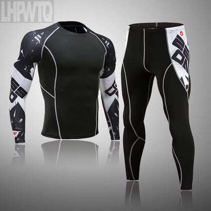 Men'S Sports Suit MMA Rashgard Male Quick Drying Sportswear Compression Clothing Fitness Training Kit Thermal Underwear Leggings