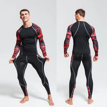 Men'S Sports Suit MMA Rashgard Male Quick Drying Sportswear Compression Clothing Fitness Training Kit Thermal Underwear Leggings