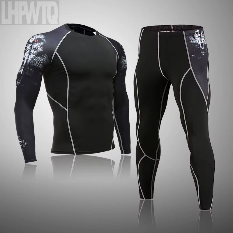 Men'S Sports Suit MMA Rashgard Male Quick Drying Sportswear Compression Clothing Fitness Training Kit Thermal Underwear Leggings