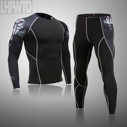 Men'S Sports Suit MMA Rashgard Male Quick Drying Sportswear Compression Clothing Fitness Training Kit Thermal Underwear Leggings
