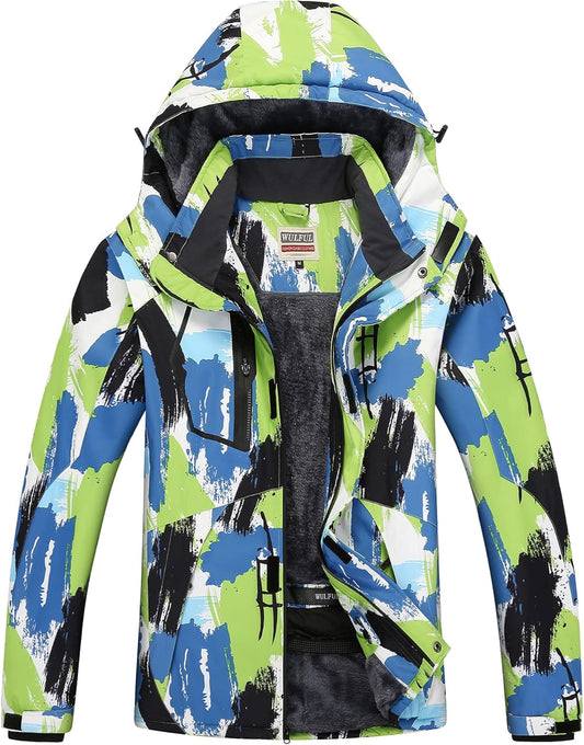 Men'S Waterproof Ski Jacket Warm Winter Coats Windproof Winter Jackets for Men Fleece Lined Windbreaker with Hood