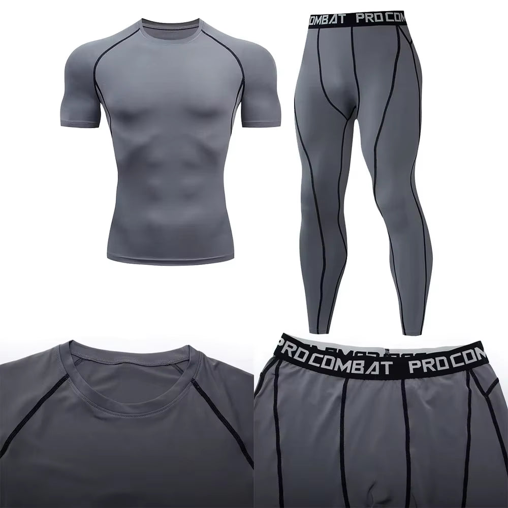 Men'S Compression Sportswear Suit GYM Tight Clothes Yoga Sets Workout Jogging MMA Fitness Clothing Tracksuit Pants Sporting