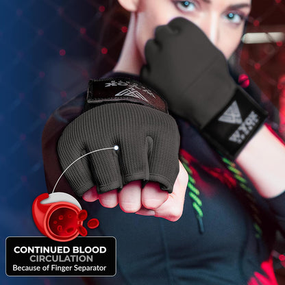 Gel Boxing Hand Wraps Inner Gloves for Men & Women – 80Cm Quick Wrist Strap, Padded Knuckle Support, Fingerless MMA Muay Thai Kickboxing Wraps for Training, Punching & Martial Arts