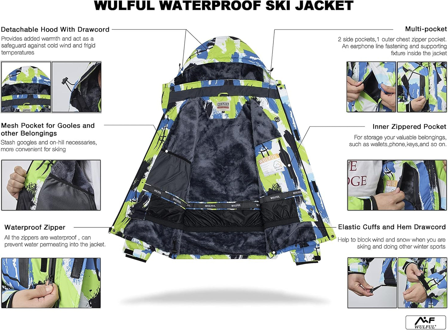 Men'S Waterproof Ski Jacket Warm Winter Coats Windproof Winter Jackets for Men Fleece Lined Windbreaker with Hood