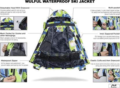 Men'S Waterproof Ski Jacket Warm Winter Coats Windproof Winter Jackets for Men Fleece Lined Windbreaker with Hood