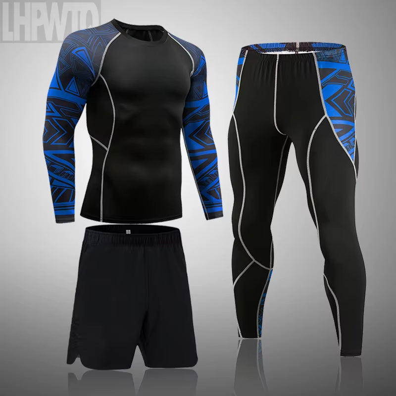 Men'S Sports Suit MMA Rashgard Male Quick Drying Sportswear Compression Clothing Fitness Training Kit Thermal Underwear Leggings