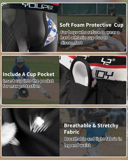 Youth Elite Padded Baseball Sliding Shorts W/Soft Athletic Cup