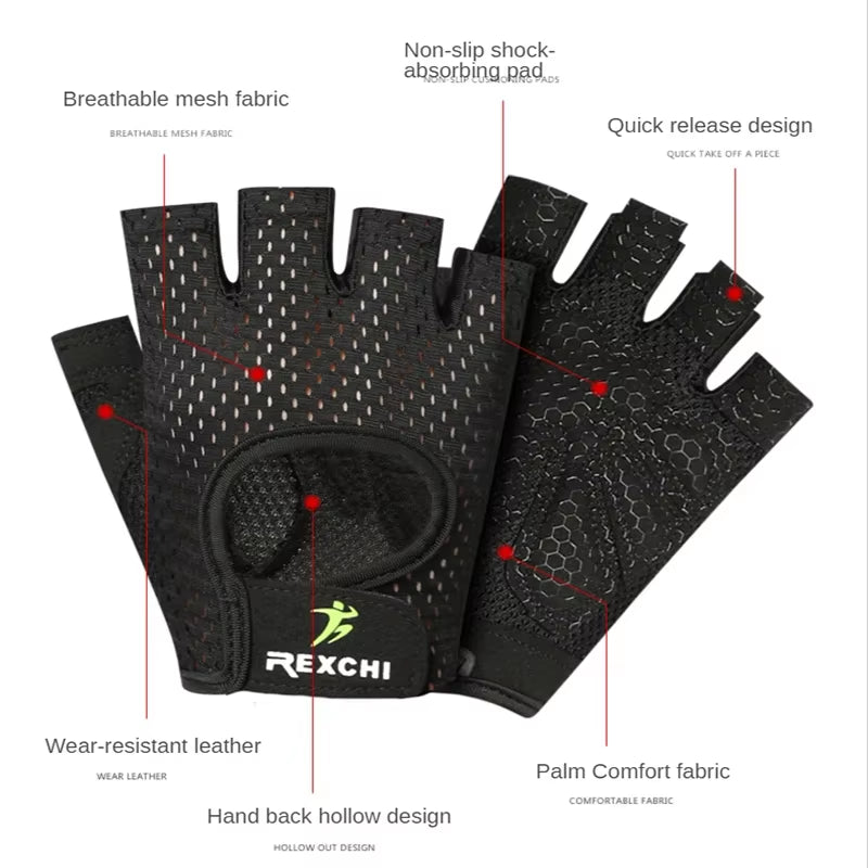 Fitness Gloves Men‘S GYM Dumbbell Exercise Sports Training Gloves Wrist Guard Half Finger Non-Slip Body Building Cycling Gloves