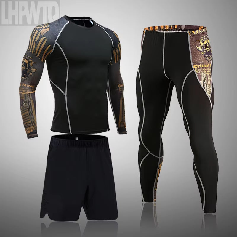 Men'S Sports Suit MMA Rashgard Male Quick Drying Sportswear Compression Clothing Fitness Training Kit Thermal Underwear Leggings