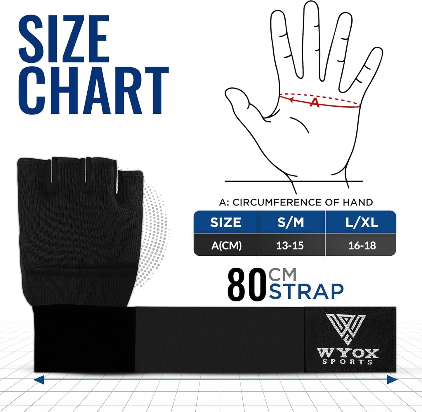 Gel Boxing Hand Wraps Inner Gloves for Men & Women – 80Cm Quick Wrist Strap, Padded Knuckle Support, Fingerless MMA Muay Thai Kickboxing Wraps for Training, Punching & Martial Arts