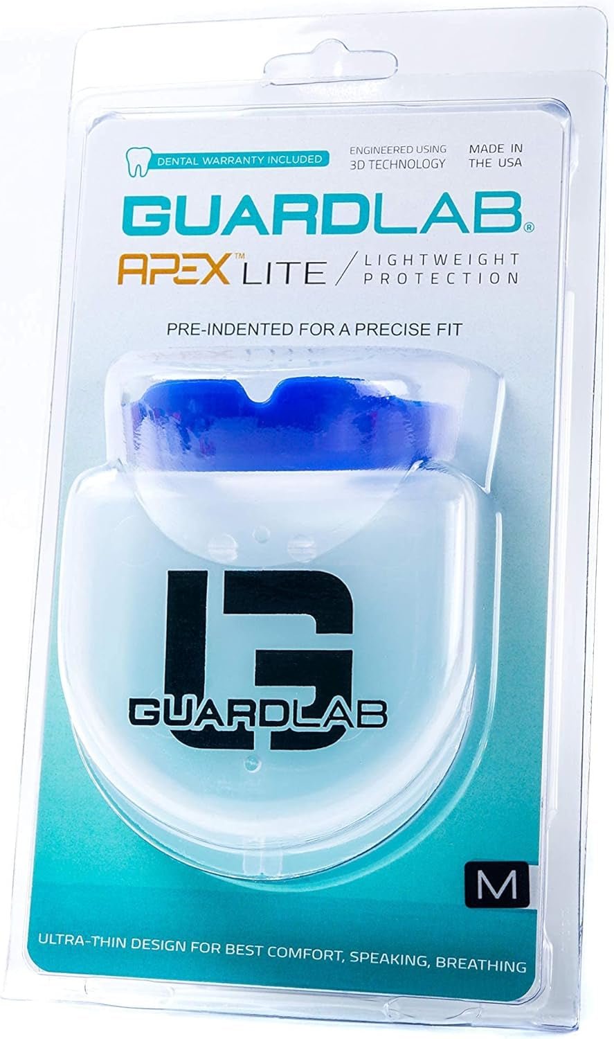APEX Lite Sports Mouthguard for Football, Basketball, Boxing, Wrestling, Soccer, BJJ, Hockey, MMA | Adults & Youth | Pre-Indented for a Precise Fit | Case Included (APEX LITE, Large Clear)