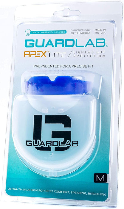 APEX Lite Sports Mouthguard for Football, Basketball, Boxing, Wrestling, Soccer, BJJ, Hockey, MMA | Adults & Youth | Pre-Indented for a Precise Fit | Case Included (APEX LITE, Large Clear)