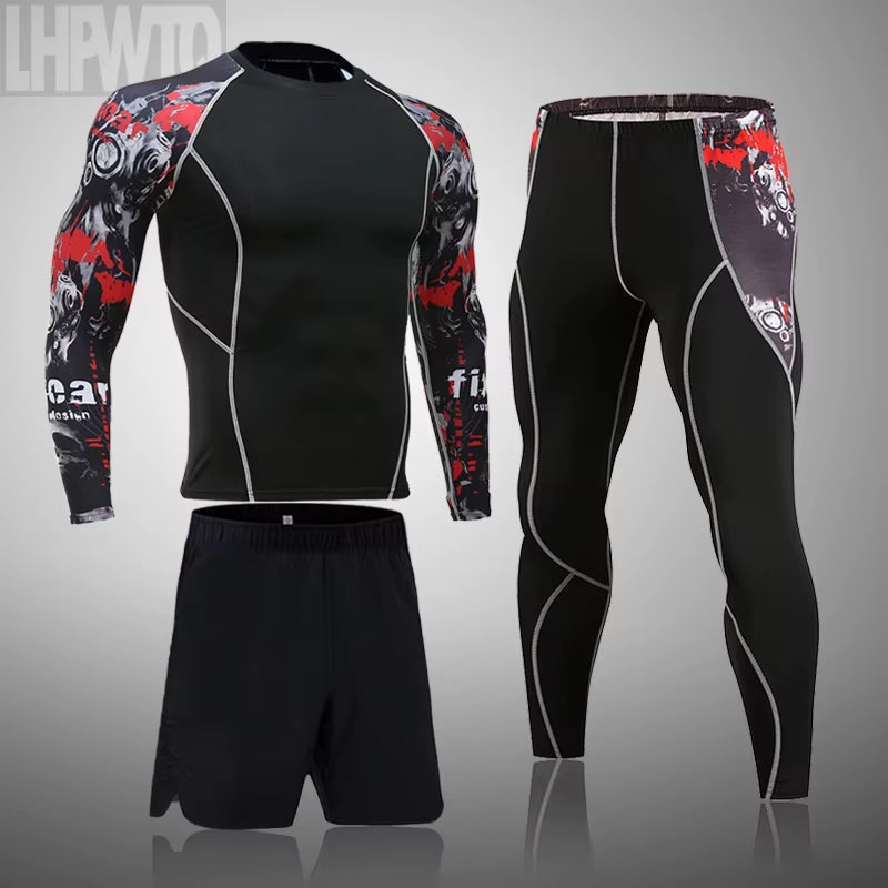 Men'S Sports Suit MMA Rashgard Male Quick Drying Sportswear Compression Clothing Fitness Training Kit Thermal Underwear Leggings