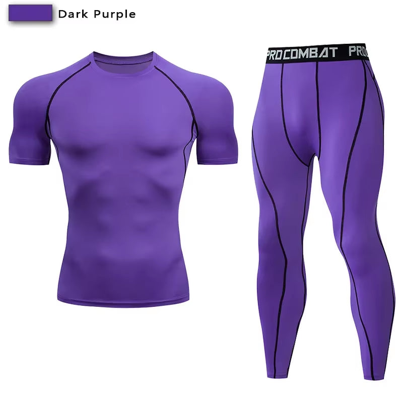 Men'S Compression Sportswear Suit GYM Tight Clothes Yoga Sets Workout Jogging MMA Fitness Clothing Tracksuit Pants Sporting
