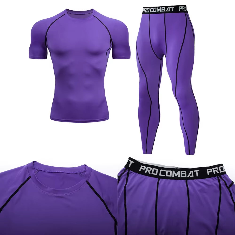 Men'S Compression Sportswear Suit GYM Tight Clothes Yoga Sets Workout Jogging MMA Fitness Clothing Tracksuit Pants Sporting
