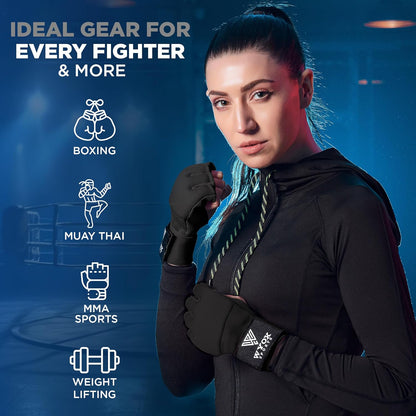 Gel Boxing Hand Wraps Inner Gloves for Men & Women – 80Cm Quick Wrist Strap, Padded Knuckle Support, Fingerless MMA Muay Thai Kickboxing Wraps for Training, Punching & Martial Arts