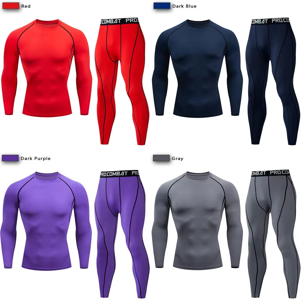 Men'S Compression Sportswear Suit GYM Tight Clothes Yoga Sets Workout Jogging MMA Fitness Clothing Tracksuit Pants Sporting