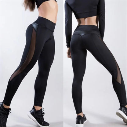 Women Skinny Leggings Black Yoga Sport Pants Pu Leather Patchwork Lady Jogging Pants Push up Workout Sport Yoga Leggings Female