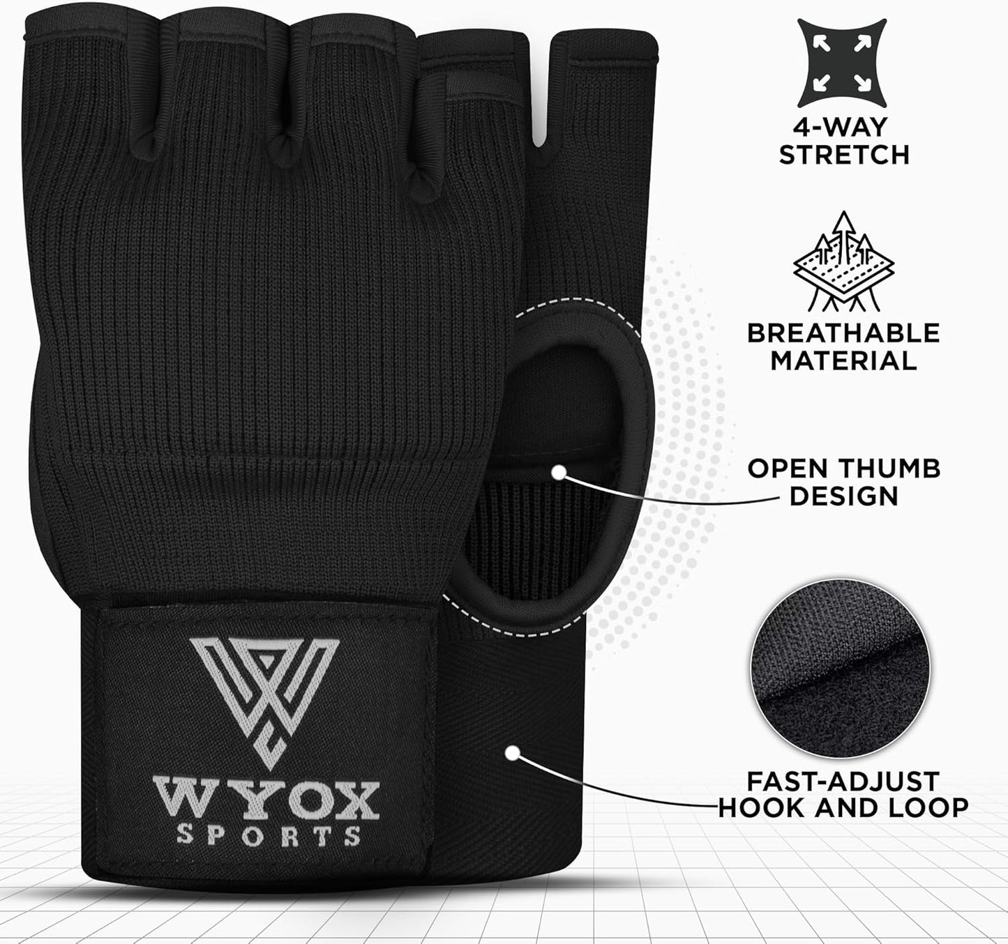 Gel Boxing Hand Wraps Inner Gloves for Men & Women – 80Cm Quick Wrist Strap, Padded Knuckle Support, Fingerless MMA Muay Thai Kickboxing Wraps for Training, Punching & Martial Arts